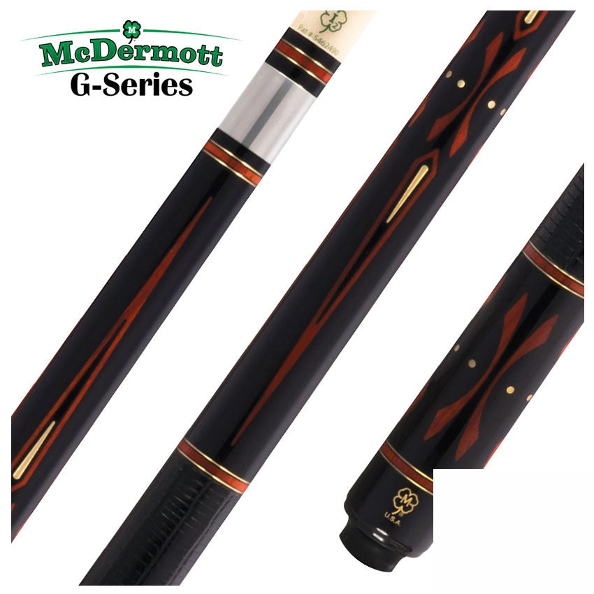 McDermott G Core Series Black Urethane and Padauk Play Cue with Lizard Leather Wrap