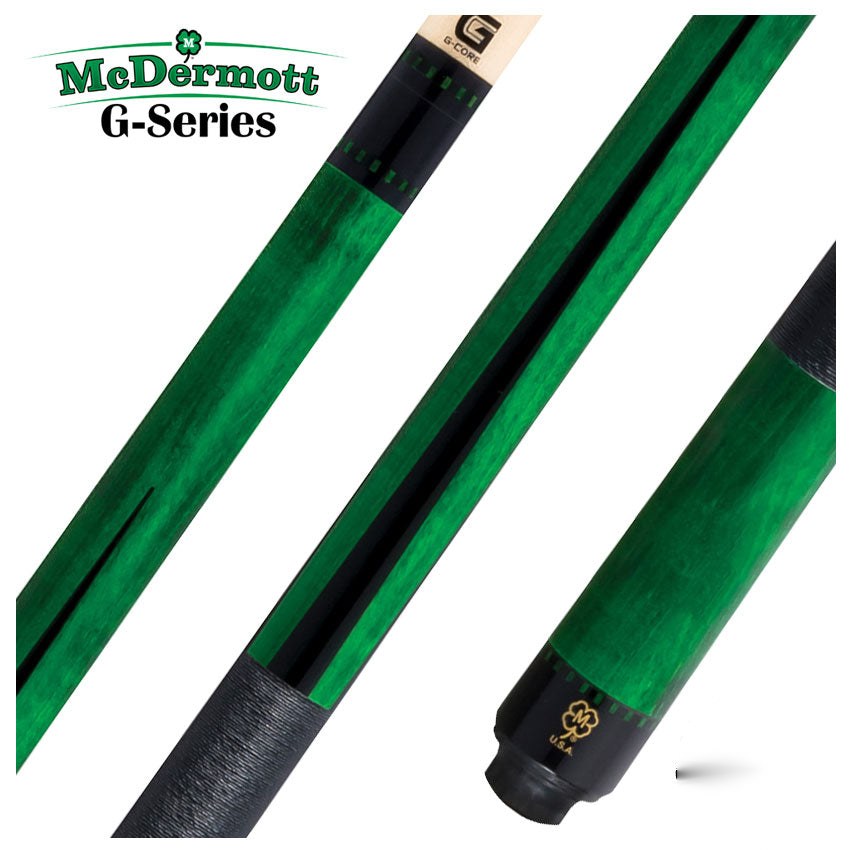 McDermott G Core Series Emerald Green Stained Maple Play Cue with Irish Linen Wrap