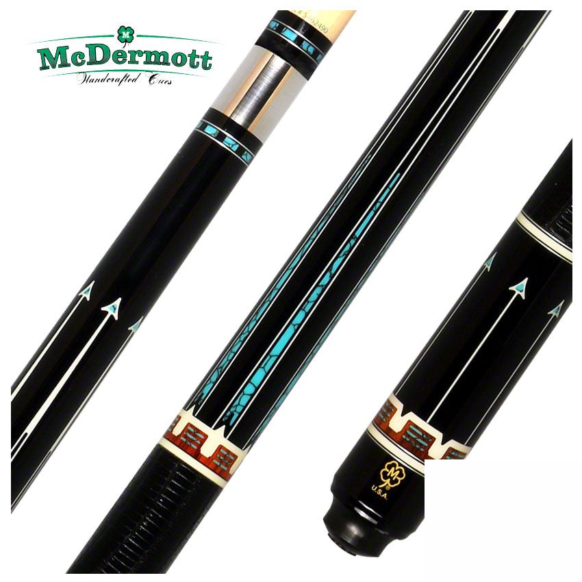 McDermott G Series Black Urethane Forearm with Turquoise Points Pool Cue - G902