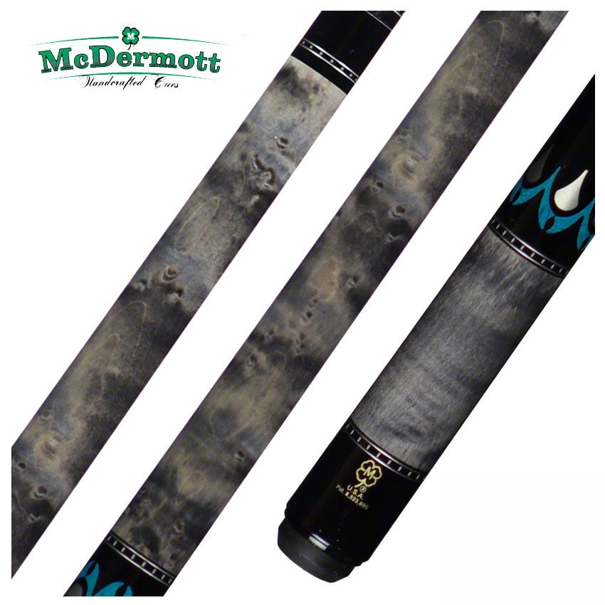 McDermott H Series Gray Stained Birdseye Maple Forearm with Black Urethane Wrapless Pool Cue - H650