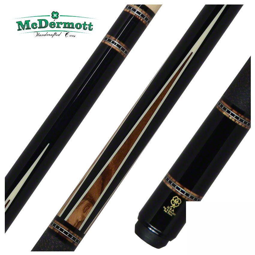 McDermott H Series Black Urethane Forearm with Zebrawood Points Pool Cue - H652