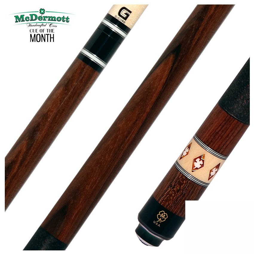 McDermott Parda with Amber Diamonds and White Urethane Clover Inlays Cue of the Month with G-Core Shaft
