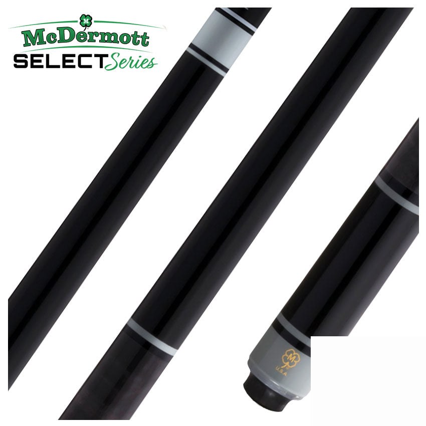 McDermott Select Series Black Painted Maple and Gray-Stained Maple No Wrap Pool Cue with Defy Carbon Fiber Shaft
