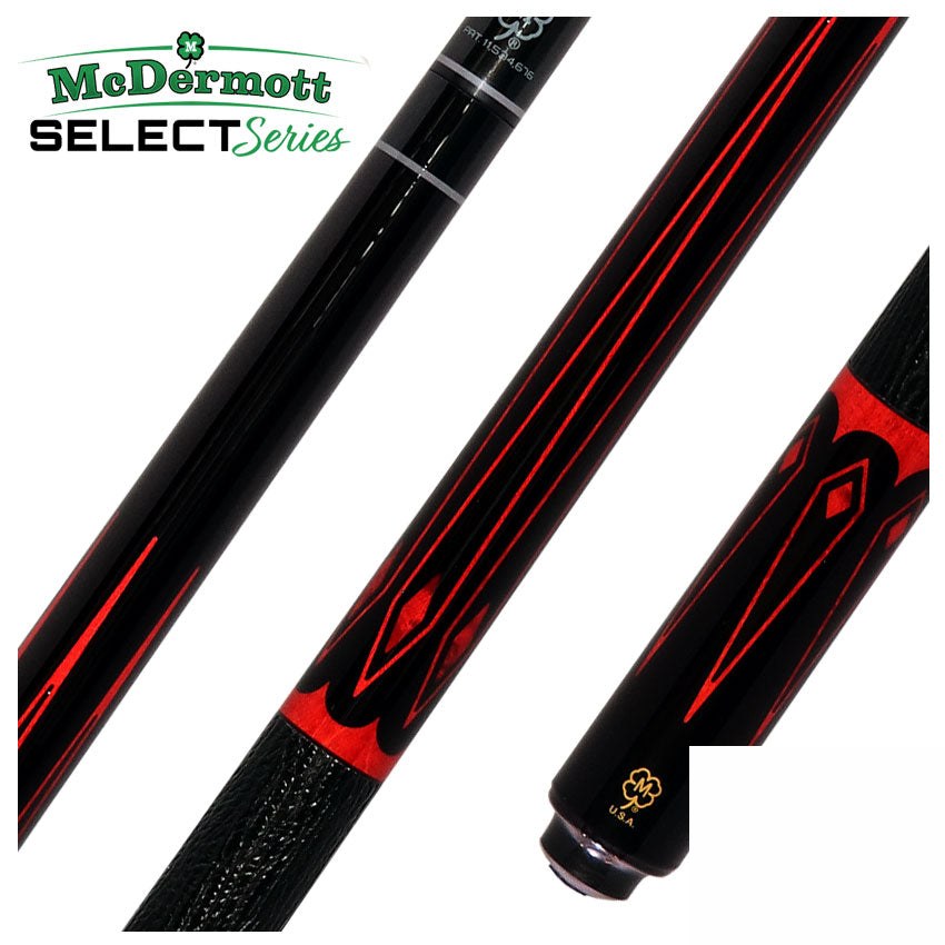 McDermott Select Series Black Urethane with Colorado Red Stained Maple Points Pool Cue and Defy Carbon Fiber Shaft