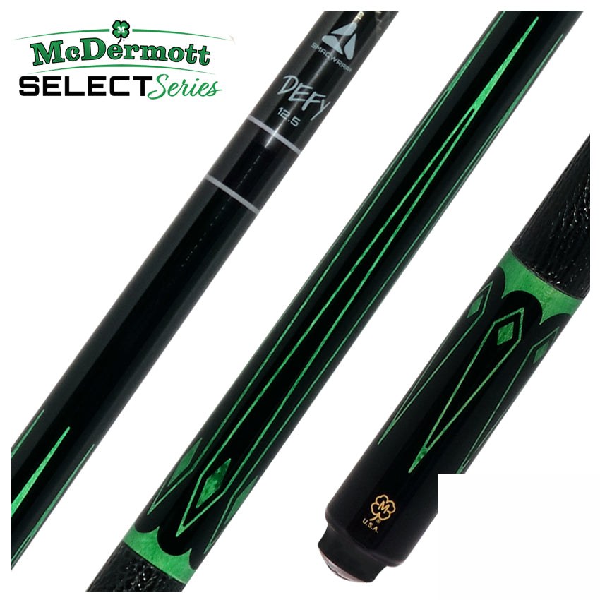 McDermott Select Series Black Urethane with Green-Stained Maple Points Pool Cue and Defy Carbon Fiber Shaft