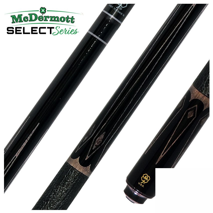 McDermott Select Series Black Urethane with Light Gray-Stained Maple Points Pool Cue and Defy Carbon Fiber Shaft