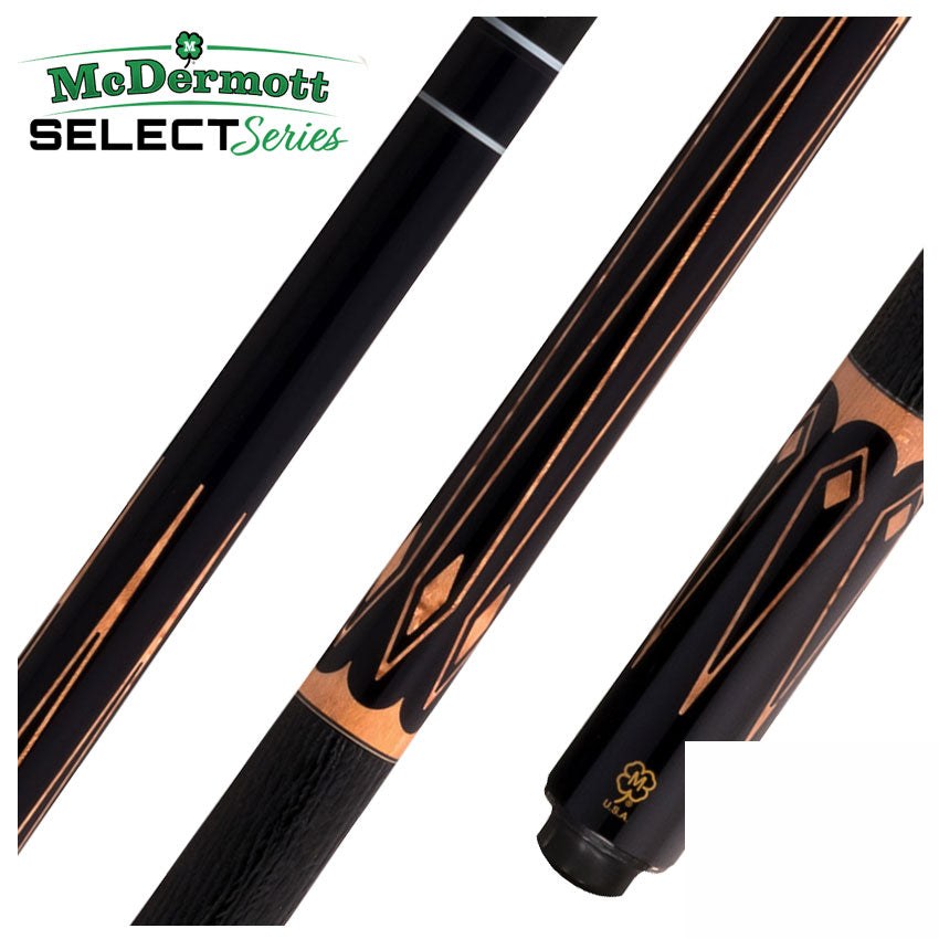McDermott Select Series Black Urethane with Natural Stained Maple Points Pool Cue and Defy Carbon Fiber Shaft