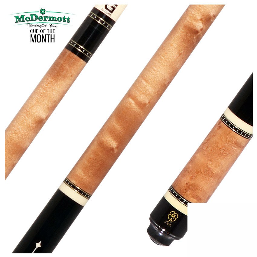 McDermott Walnut Stained Maple with Bone Urethane and Cocobolo Inlays Cue of the Month with G-Core Shaft