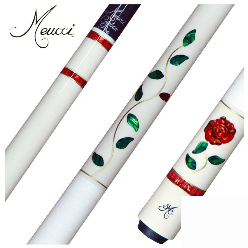 Meucci BMC White Glass Rose Pool Cue with Carbon Shaft - BMCGRWHC