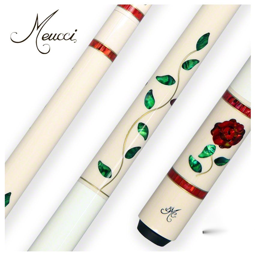 Meucci BMC White Glass Rose Pool Cue with Pro Shaft - BMCGRWHPRO