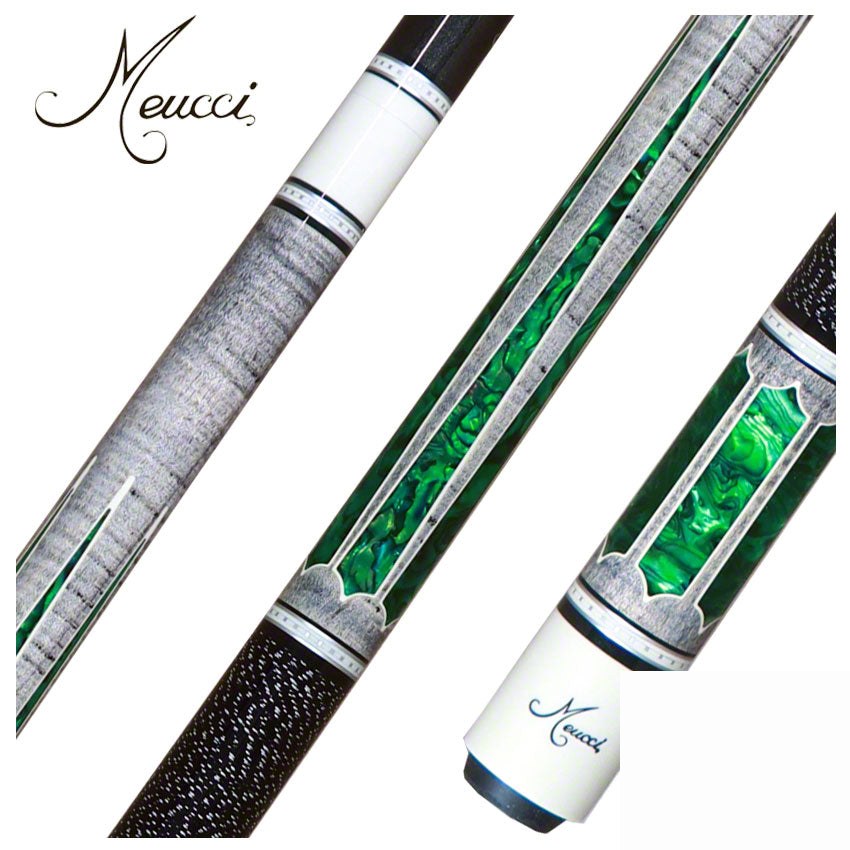 Meucci 2020 Gray - Green Pearl - Black/White Wrap Pool Cue with Carbon Shaft - 2020GYGRBKWHC - DIS