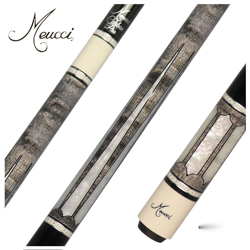 Meucci 2020 Gray - Mother of Pearl - Black Wrap Pool Cue with Carbon Shaft - 2020GYMOPBKC