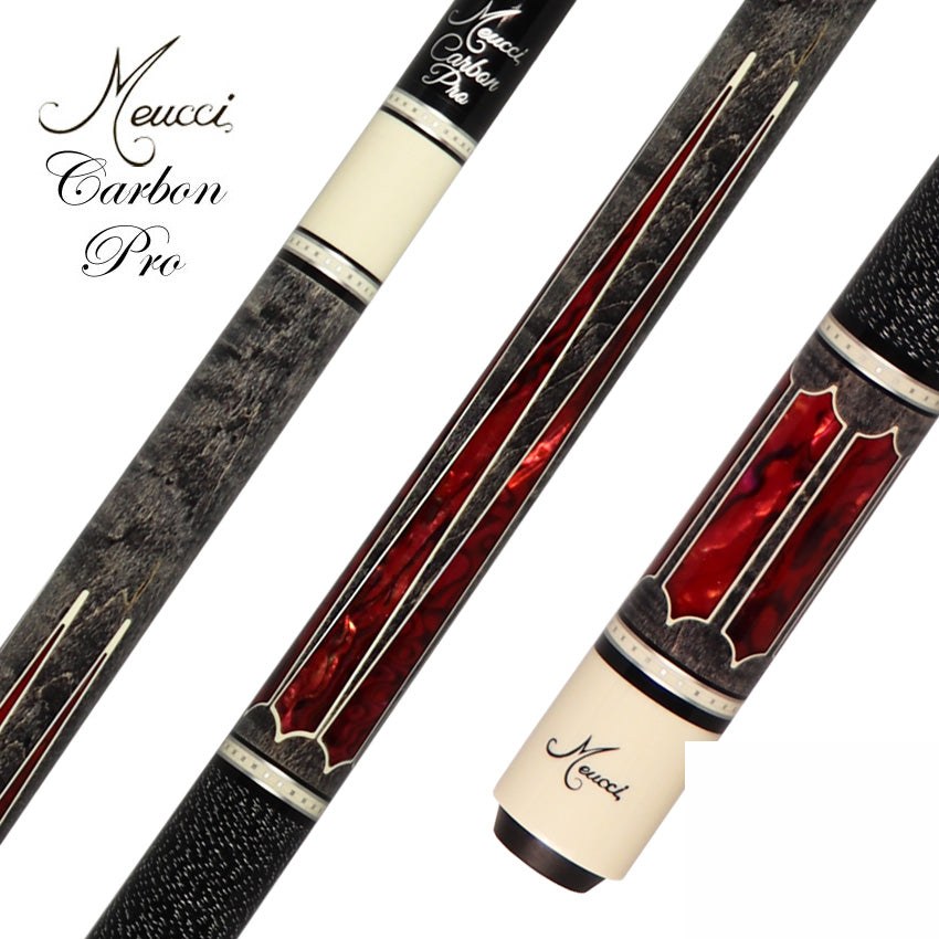 Meucci 2020 Gray - Red Pearl - Black/White Wrap Pool Cue with Carbon Shaft - 2020GYRDBKWHC