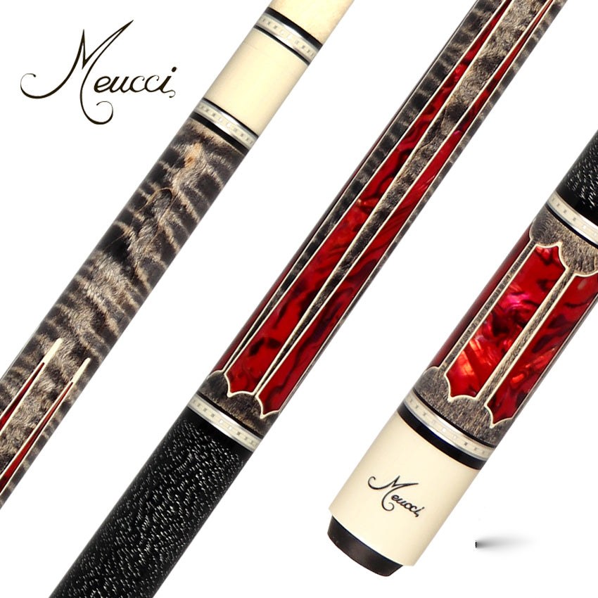 Meucci 2020 Gray - Red Pearl - Black/White Wrap Pool Cue with Pro Shaft - 2020GYRDBKWHP