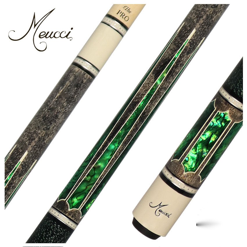 Meucci 2020 Gray with Green Pearl and Black/Green Wrap Pool Cue with Pro Shaft - 2020GYGRBKGRP