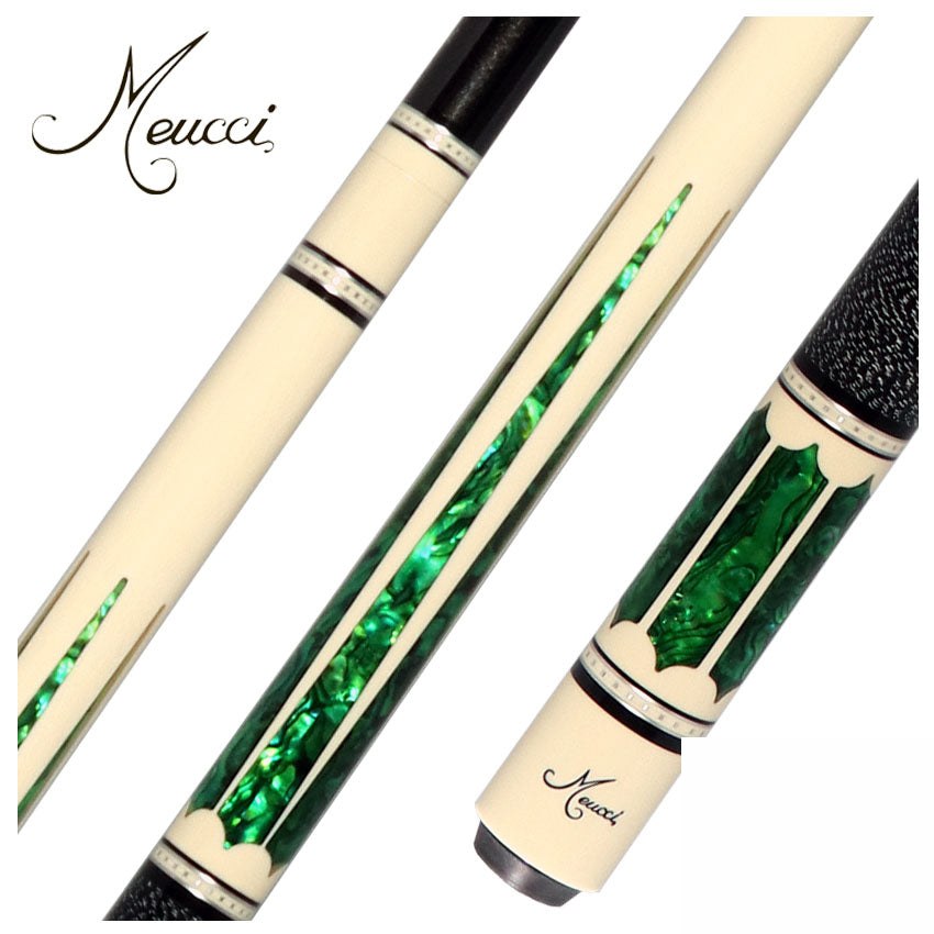 Meucci 2020 White - Green Pearl - Black/White Wrap Pool Cue with Carbon Shaft - 2020WHGRBKWHC