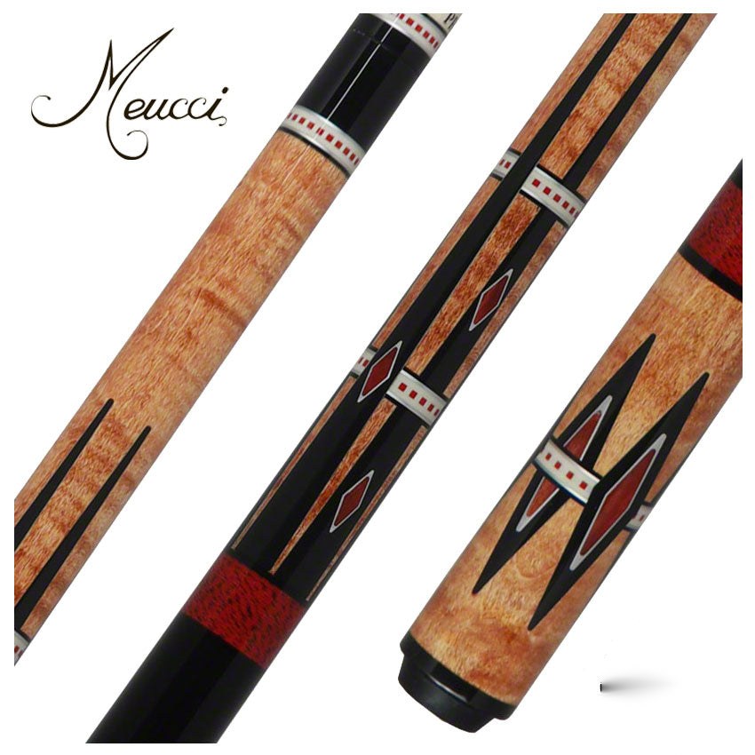 Meucci 21st Century 5 Natural - Red Bands - Black Wrap Pool Cue with Pro Shaft - 2105NATRBBKP