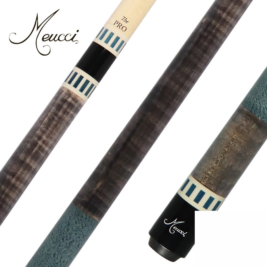 Meucci Gray Stained Maple and Blue/Black Wrapless Pool Cue with Pro Shaft - BE-12