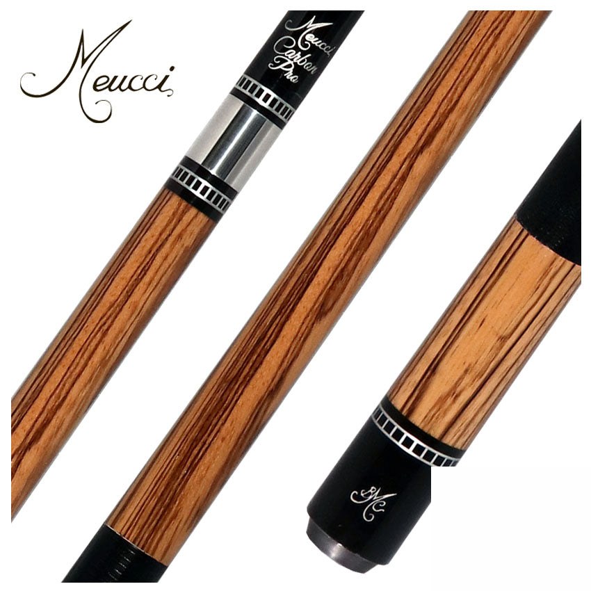 Meucci Exotic Wood Series Zebrawood Pool Cue with Lizard Leather Wrap and Carbon Shaft - EWSZWC