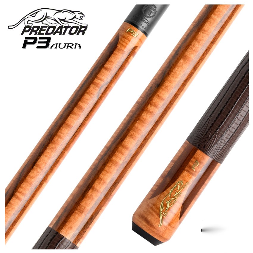 Predator P3 Aura Golden Curly Maple and Bocote Pool Cue with Luxe Leather Wrap - Uniloc