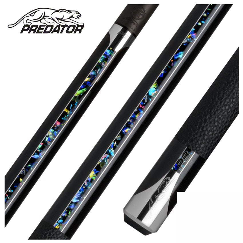 Predator P3 Galaxy Metallic Black with Galaxy Stripes Pool Cue with Luxe Leather Wrap - Uni-loc