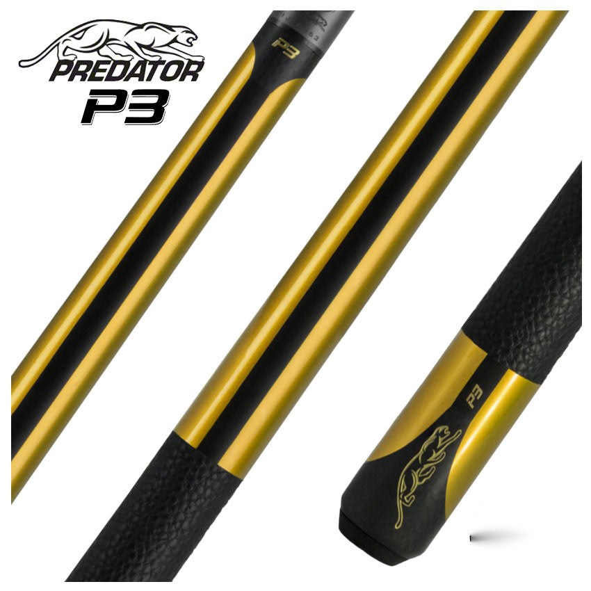 Predator P3 Metallic Gold Pool Cue with Luxe Leather Wrap - Uniloc