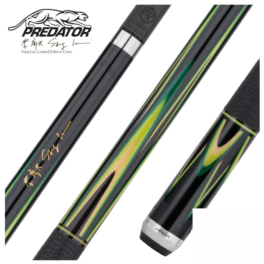 Predator Sang Lee 2-2 Black with Green / Maple / Ebony Butterfly Points Limited Edition Pool Cue - Radial with Luxe Leather Wrap