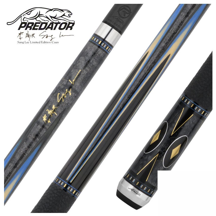 Predator Sang Lee 2-5 Gray-Stained Birdseye Maple with Black / Blue / Maple / Ebony Butterfly Points Special Edition Limited Pool Cue - Radial with Luxe Leather Wrap