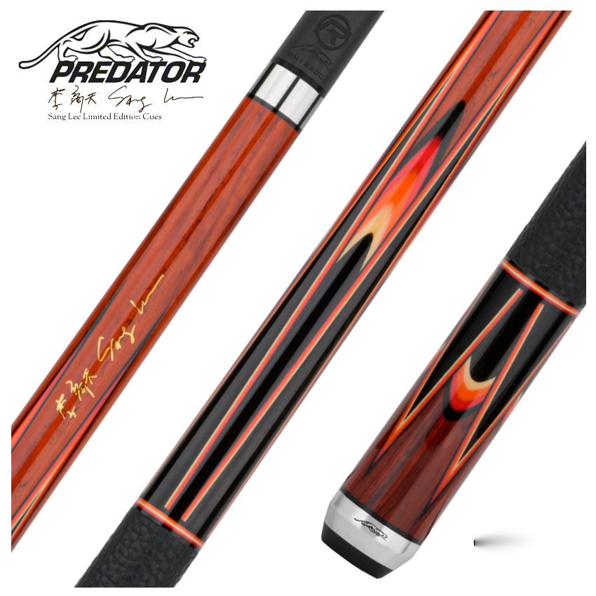 Predator Sang Lee 2-4 Cocobolo with Black / Red / Orange / Maple / Ebony Butterfly Points Limited Edition Pool Cue - Radial with Luxe Leather Wrap