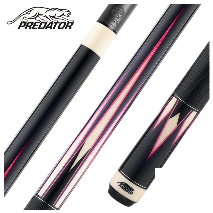 Predator Truesplice 16 Ebony Forearm with Purple and Pink Veneers Pool Cue with Lizard Wrap - Radial
