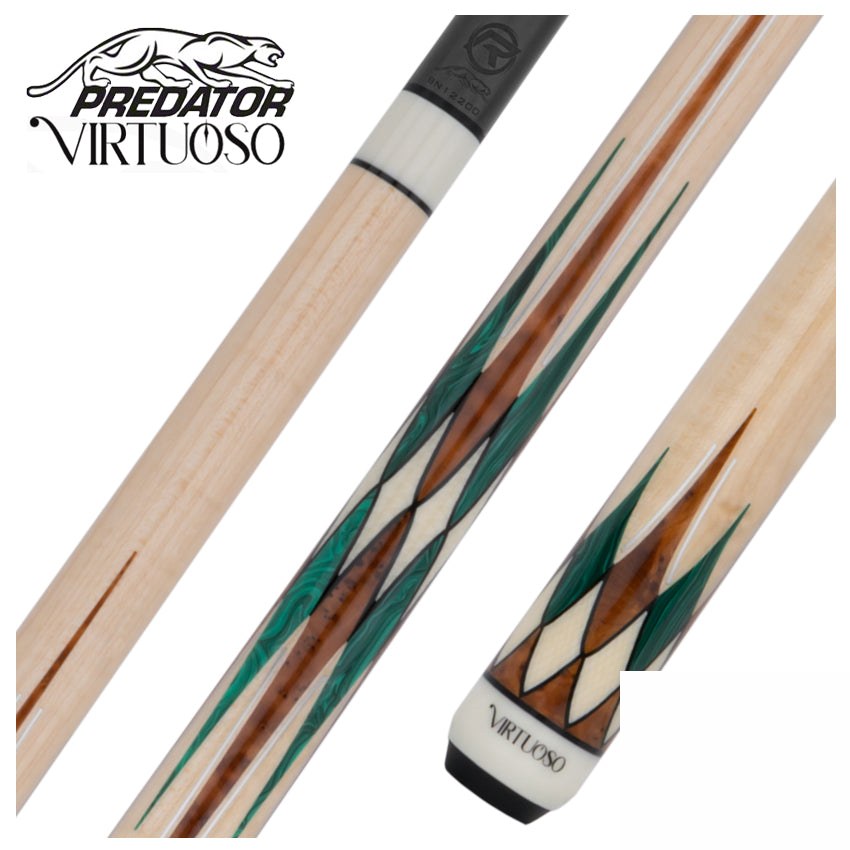 Predator Virtuoso Series Curly Maple with 8 Malachite and Thuya Points No Wrap Pool Cue - Uni-Loc