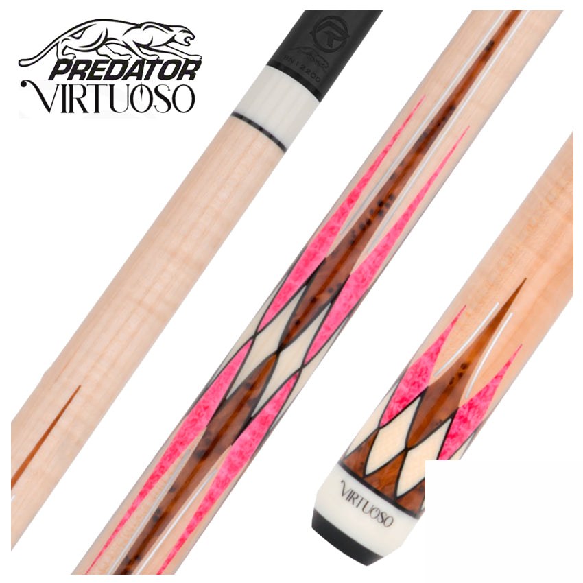 Predator Virtuoso Series Curly Maple with 8 Pink Stone and Thuya Points No Wrap Pool Cue - Uni-Loc