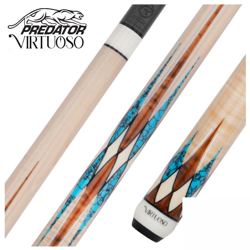 Predator Virtuoso Series Curly Maple with 8 Turquoise and Thuya Points No Wrap Pool Cue - Uni-Loc